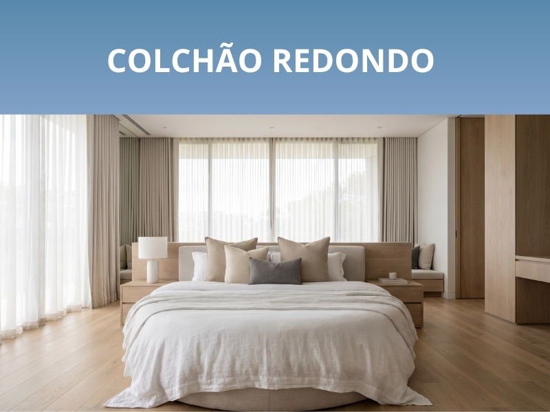 Detalhe de colchão redondo sofisticado com textura acolchoada e decoração de luxo
